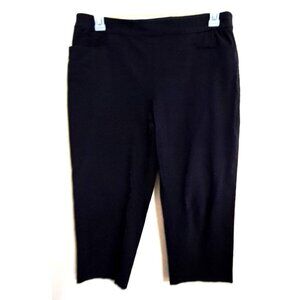 Chico's Women's L (2) Black Flat Front Capri Pull-On Pants Pockets 20" Inseam
